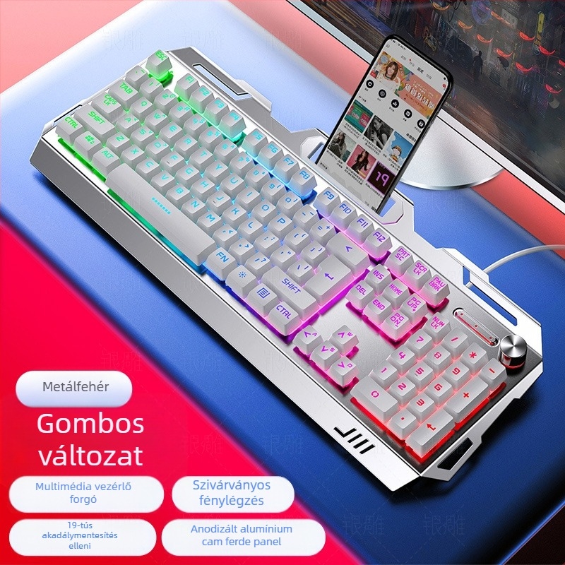 Silver Carving V2 gamer billentyűzet, 104 gomb, vezetékes, tenyér-támasz, Crater Architecture