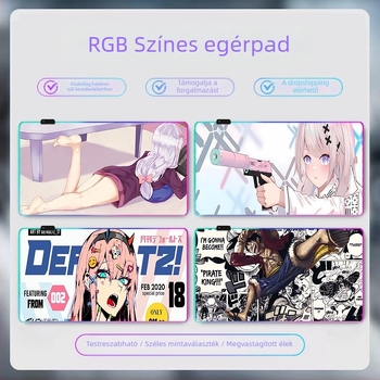 RGB LED gamer egérpad fekete gumírozott asztali matrac, méretek 300×800×4 mm, egyoldalas, csúszásmentes, logó nyomtatás