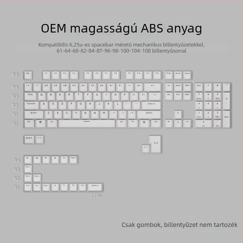 ABS anyagú két színű injekciós formázású billentyűzet-kapcsok készlet mechanikus billentyűzetekhez, 125 billentyű