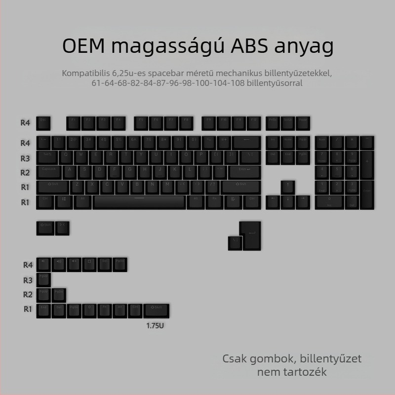 ABS anyagú két színű injekciós formázású billentyűzet-kapcsok készlet mechanikus billentyűzetekhez, 125 billentyű