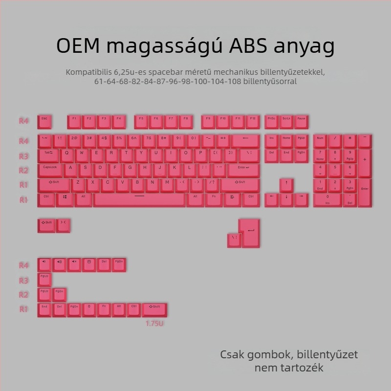 ABS anyagú két színű injekciós formázású billentyűzet-kapcsok készlet mechanikus billentyűzetekhez, 125 billentyű