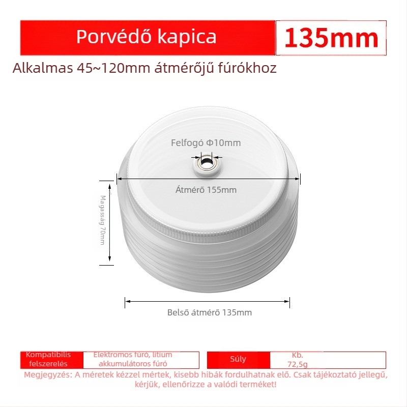 Porvédő sapka kézi/ütvefúróhoz porzsákkal – Kirin Arm, műanyag