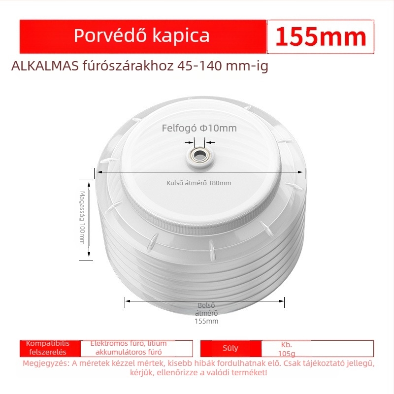 Porvédő sapka kézi/ütvefúróhoz porzsákkal – Kirin Arm, műanyag