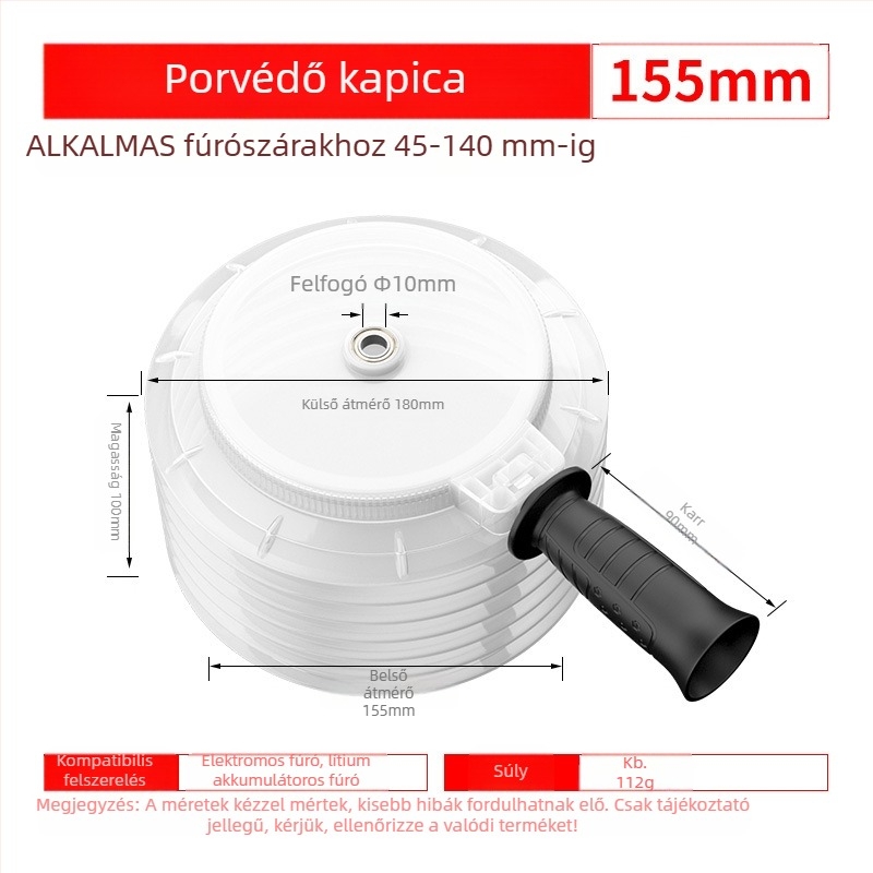 Porvédő sapka kézi/ütvefúróhoz porzsákkal – Kirin Arm, műanyag
