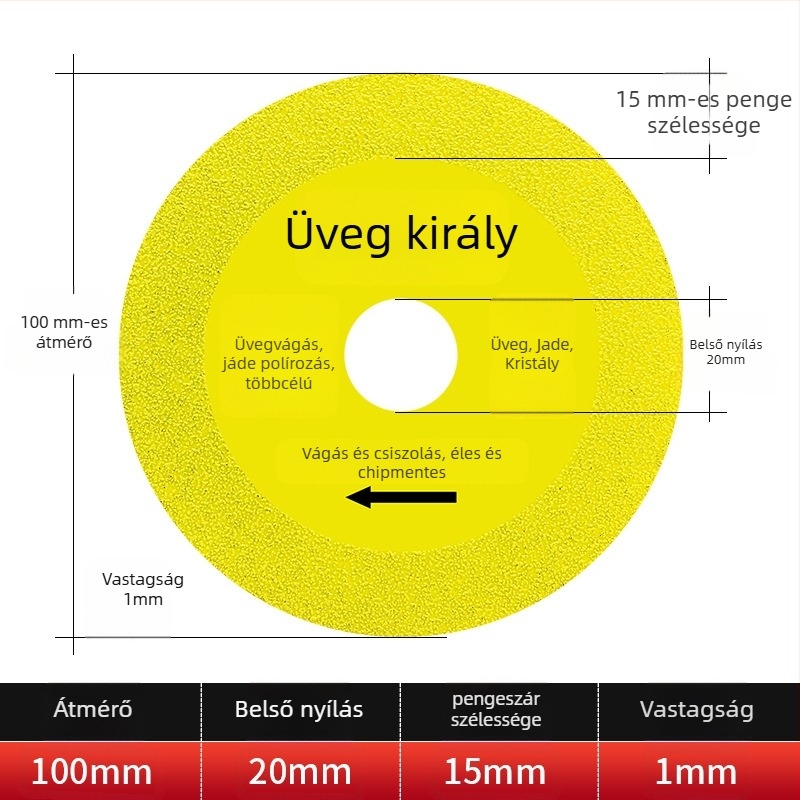 Jidu gyémánt ultra-vékony vágókorong üveghez, kerámiához, jadhoz és csempéhez – Brazed kivitel, modell 100-15