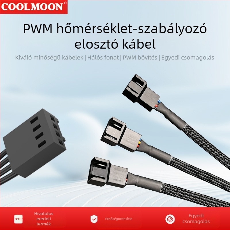 4-pins PWM osztó kábel alaplap hűtőventilátoraihoz, hőmérséklet-vezérlő hosszabbító, 5V