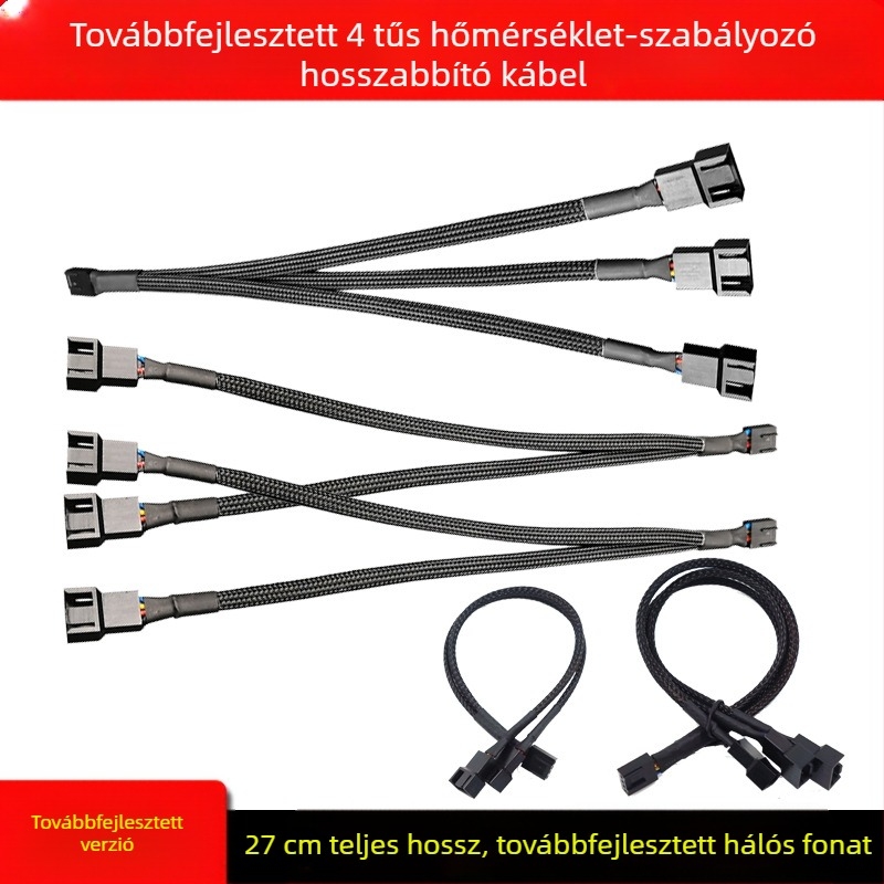 4-pins PWM osztó kábel alaplap hűtőventilátoraihoz, hőmérséklet-vezérlő hosszabbító, 5V