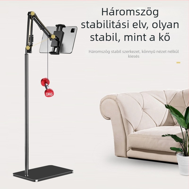 Ágy melletti padlóállvány tabletához és telefonhoz – Anyag: szénacél + ABS, Testreszabás elérhető