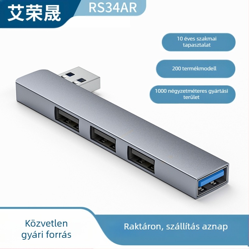 USB 4-portos hub USB-C 7 cm kábellel — USB 3.1, 5 Gbps, bus-powered (RS34AR)