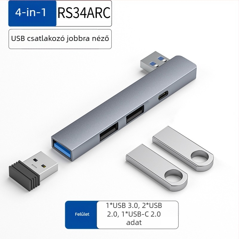 USB 4-portos hub USB-C 7 cm kábellel — USB 3.1, 5 Gbps, bus-powered (RS34AR)
