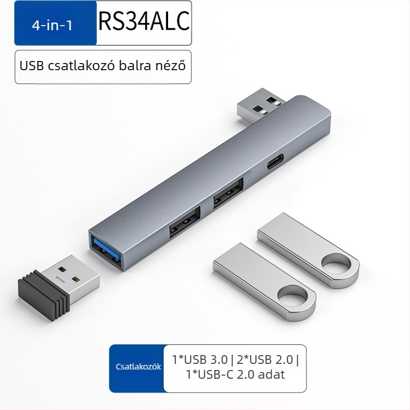 USB 4-portos hub USB-C 7 cm kábellel — USB 3.1, 5 Gbps, bus-powered (RS34AR)