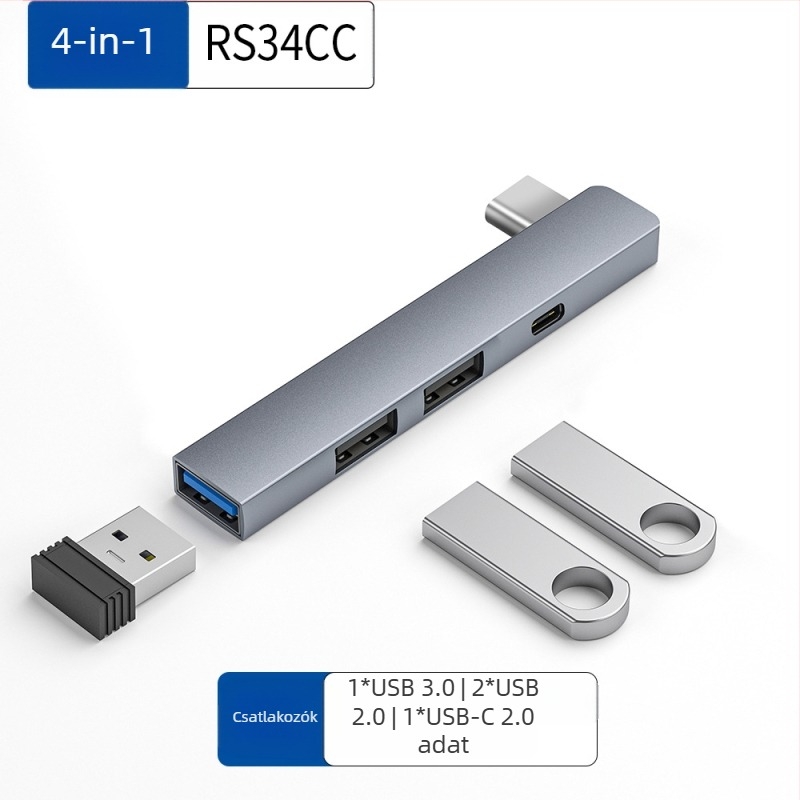 USB 4-portos hub USB-C 7 cm kábellel — USB 3.1, 5 Gbps, bus-powered (RS34AR)
