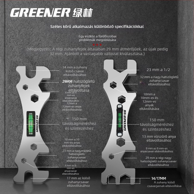 Greener multifunkcionális kulcs fürdőszobához és zuhanyzáshoz – rozsdamentes acél