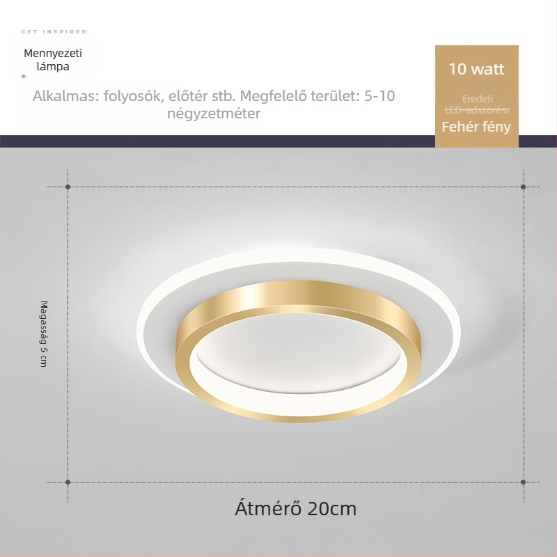 Nordic stílusú LED mennyezeti lámpa folyosóra és előcsarnokba, vas test, akril árnyékoló, 5–10 m² lefedettség