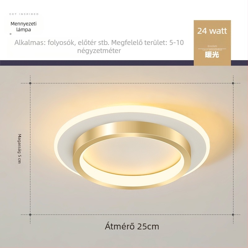 Nordic stílusú LED mennyezeti lámpa folyosóra és előcsarnokba, vas test, akril árnyékoló, 5–10 m² lefedettség