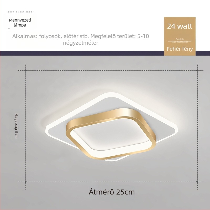 Nordic stílusú LED mennyezeti lámpa folyosóra és előcsarnokba, vas test, akril árnyékoló, 5–10 m² lefedettség