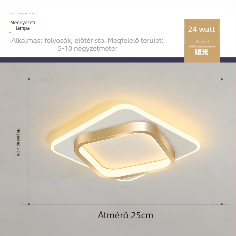 Nordic stílusú LED mennyezeti lámpa folyosóra és előcsarnokba, vas test, akril árnyékoló, 5–10 m² lefedettség