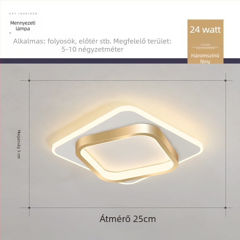 Nordic stílusú LED mennyezeti lámpa folyosóra és előcsarnokba, vas test, akril árnyékoló, 5–10 m² lefedettség