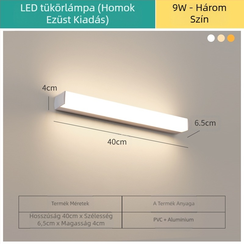 LED tükrös lámpa a fürdőszobába – modern minimalist stílus, 111–240V LED elektronikus transzformátorral, energia-megtakarítási szint 6