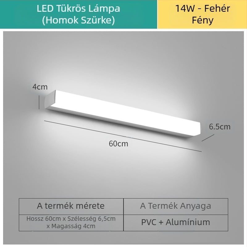 LED tükrös lámpa a fürdőszobába – modern minimalist stílus, 111–240V LED elektronikus transzformátorral, energia-megtakarítási szint 6