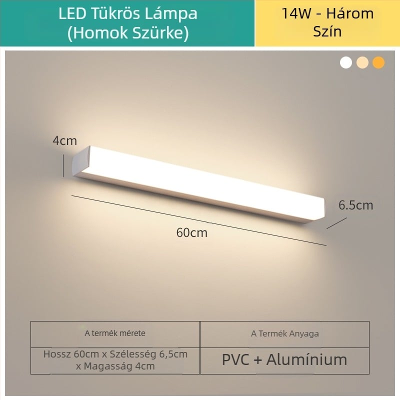 LED tükrös lámpa a fürdőszobába – modern minimalist stílus, 111–240V LED elektronikus transzformátorral, energia-megtakarítási szint 6