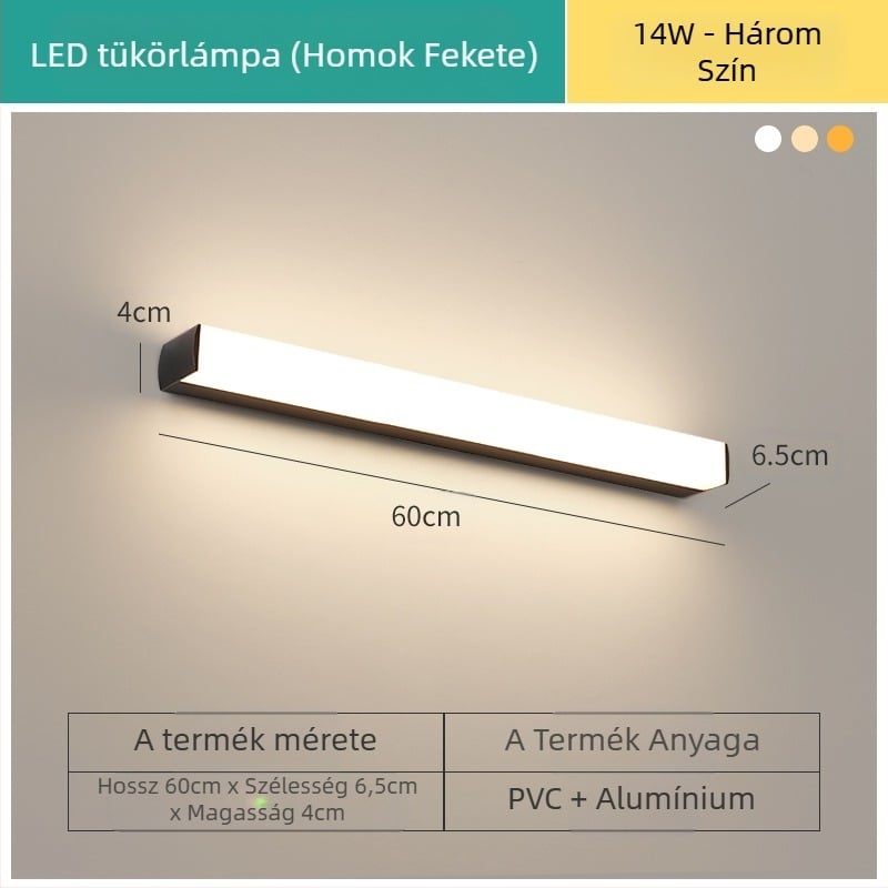 LED tükrös lámpa a fürdőszobába – modern minimalist stílus, 111–240V LED elektronikus transzformátorral, energia-megtakarítási szint 6