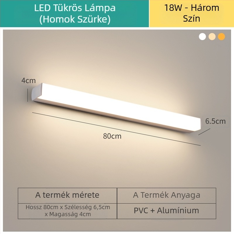 LED tükrös lámpa a fürdőszobába – modern minimalist stílus, 111–240V LED elektronikus transzformátorral, energia-megtakarítási szint 6