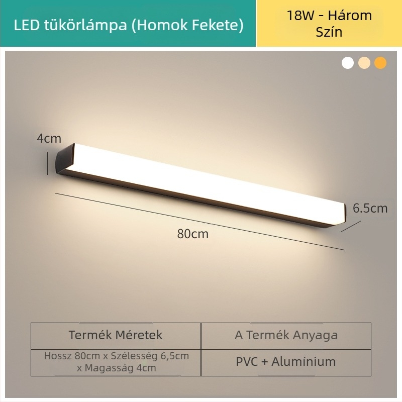 LED tükrös lámpa a fürdőszobába – modern minimalist stílus, 111–240V LED elektronikus transzformátorral, energia-megtakarítási szint 6