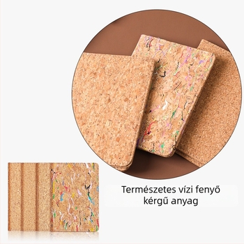 Kétoldalas útlevél- és kártyatartó természetes parafából és faerezetű PU-bőrből, logónyomtatással