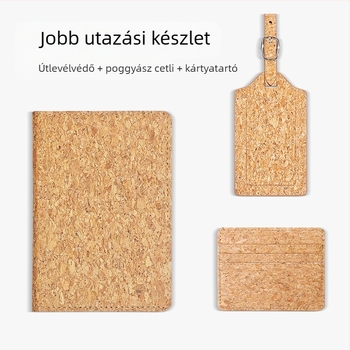 Kétoldalas útlevél- és kártyatartó természetes parafából és faerezetű PU-bőrből, logónyomtatással