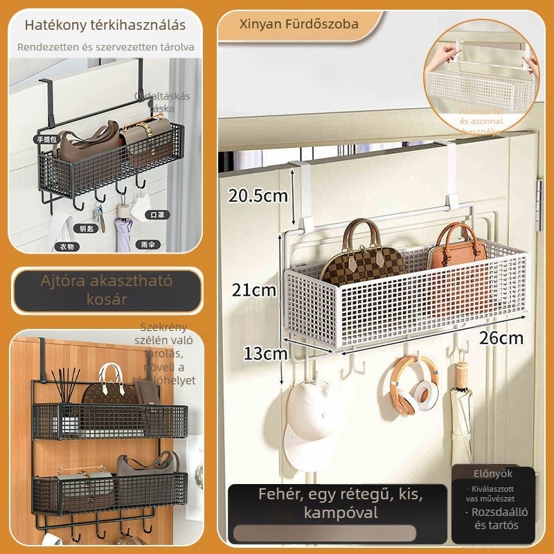 Vasból készült ajtó mögötti fali tartó ruhadarabokkal, 1–3 szint, fúrás nélküli rögzítés, spray-plasztik felület, teherbírás 10–15 kg