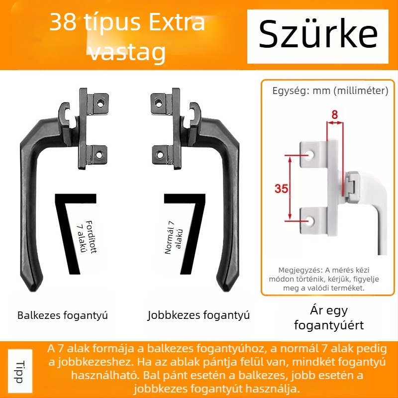 Ablak kilincs – modern minimalista dizájn, modell 050, anyag: cinkötvözet