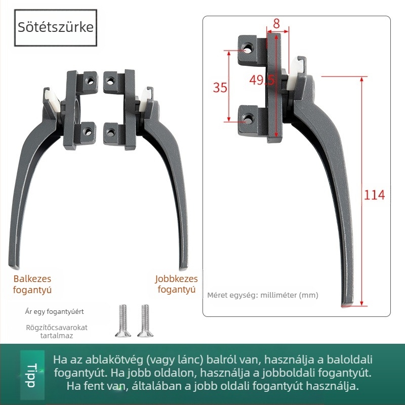 Ablak kilincs – modern minimalista dizájn, modell 050, anyag: cinkötvözet