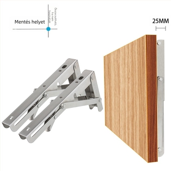 Háromszög alakú, hajtogatós fali tartó rozsdamentes acélból, modell 0362, kefés felület