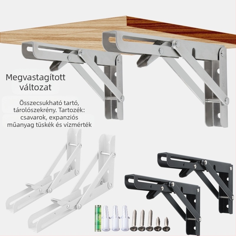 Háromszög alakú, hajtogatós fali tartó rozsdamentes acélból, modell 0362, kefés felület