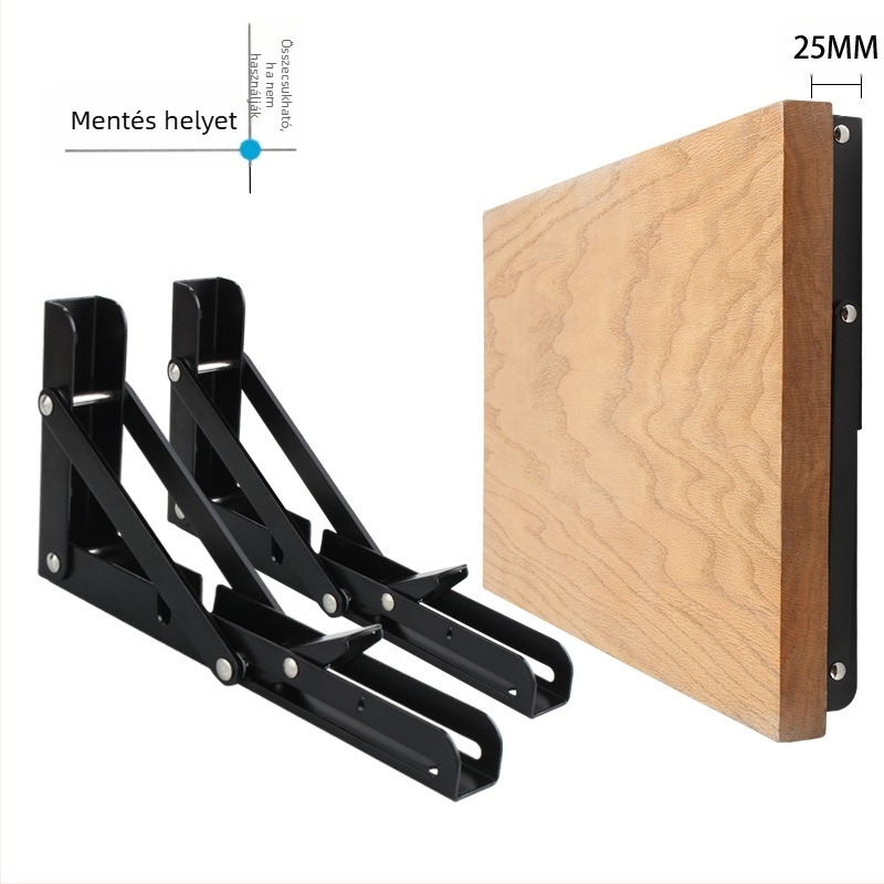 Háromszög alakú, hajtogatós fali tartó rozsdamentes acélból, modell 0362, kefés felület