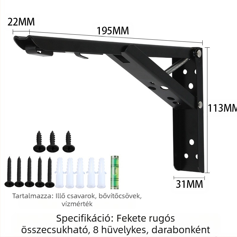 Háromszög alakú, hajtogatós fali tartó rozsdamentes acélból, modell 0362, kefés felület