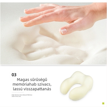 U-alakú utazó párna: memóriahab; kapucni; levehető huzat; kationos szövet; modern minimális stílus; tömeg ≤0,5 kg