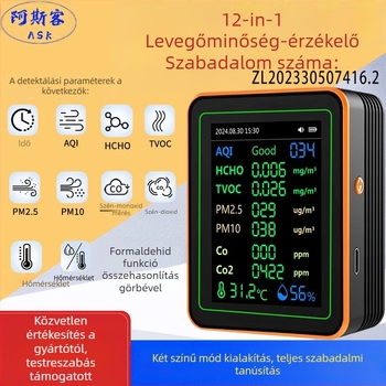 Légminőség-érzékelő 15-in-1: CO2, PM2.5, TVOC, formaldehid, hőmérséklet és páratartalom, modell ZN-MT22, CO2-tartomány 400-5000 ppm, pontosság 1 ppm, DC 3.7V