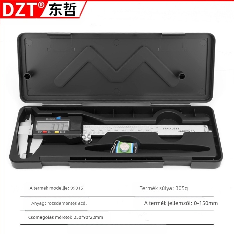 Digitális tolómérő rozsdamentes acélból, vernier skálás, ipari minőség, dupla metrika-hüvelyk skála