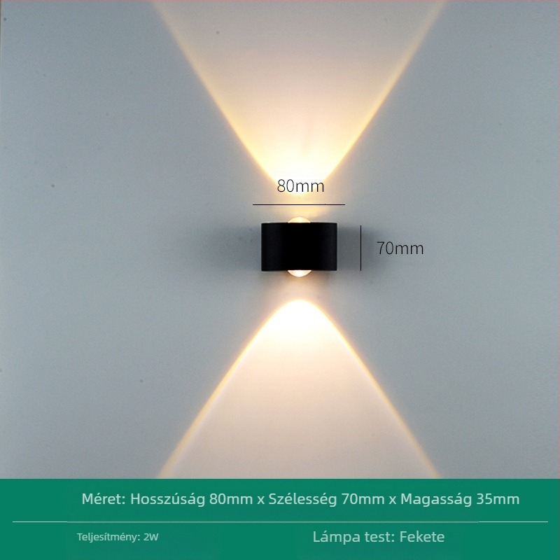 LED kültéri vízálló falikar, dupla fej, fel-le világító, 6 LED, alumínium ház, IP65, 85–265V, CRI 90