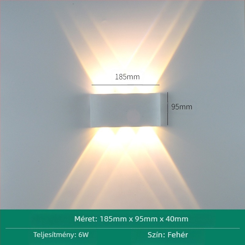 LED kültéri vízálló falikar, dupla fej, fel-le világító, 6 LED, alumínium ház, IP65, 85–265V, CRI 90