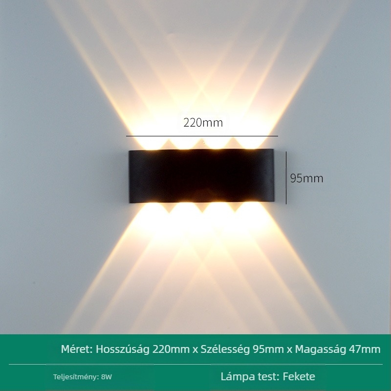 LED kültéri vízálló falikar, dupla fej, fel-le világító, 6 LED, alumínium ház, IP65, 85–265V, CRI 90