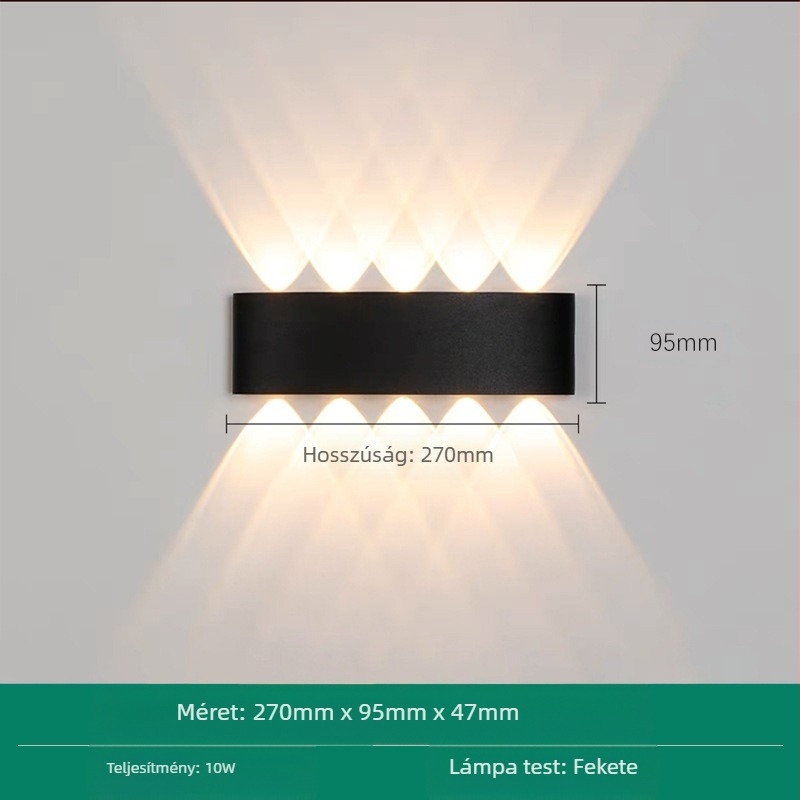 LED kültéri vízálló falikar, dupla fej, fel-le világító, 6 LED, alumínium ház, IP65, 85–265V, CRI 90