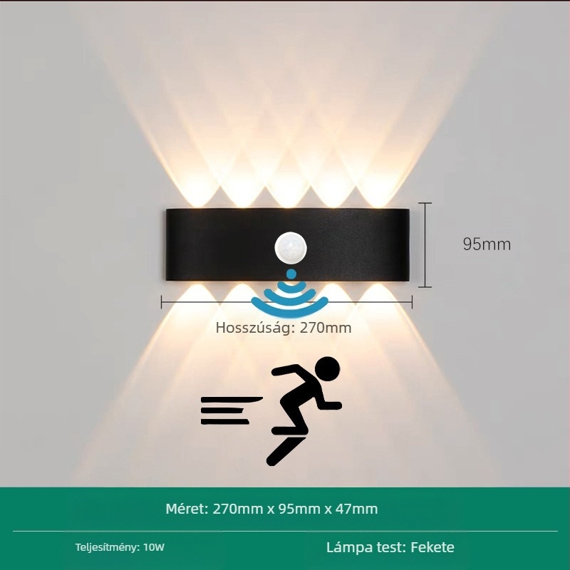 LED kültéri vízálló falikar, dupla fej, fel-le világító, 6 LED, alumínium ház, IP65, 85–265V, CRI 90