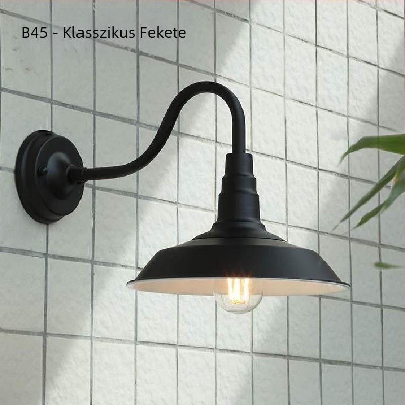 Falilámpa ipari retró stílusban, üvegbúra, vastest, LED, 220V
