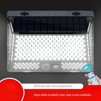 Napelemes kültéri LED falikar – mágneses távirányítóval, IP65, négyoldali világítás, modell YS-006, 5W, 6V