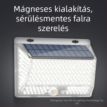 Napelemes kültéri LED falikar – mágneses távirányítóval, IP65, négyoldali világítás, modell YS-006, 5W, 6V