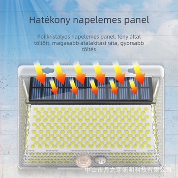 Napelemes kültéri LED falikar – mágneses távirányítóval, IP65, négyoldali világítás, modell YS-006, 5W, 6V