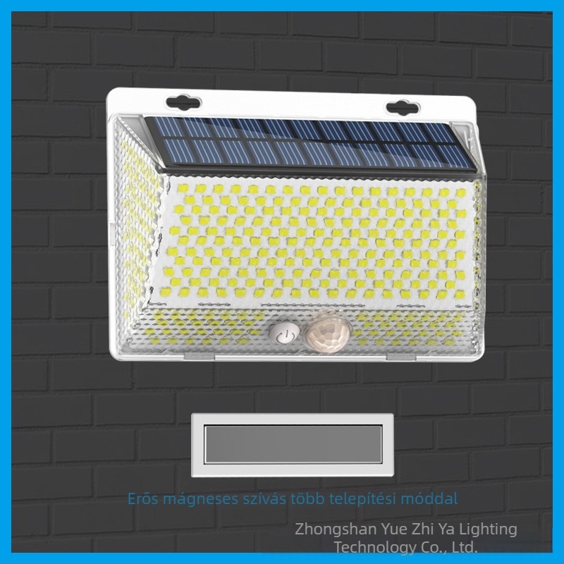 Napelemes kültéri LED falikar – mágneses távirányítóval, IP65, négyoldali világítás, modell YS-006, 5W, 6V